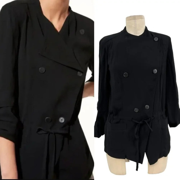 Aritzia Babaton Hamelin Jacket Crepe Draped Button Drawstring Black Size XS - Picture 1 of 12